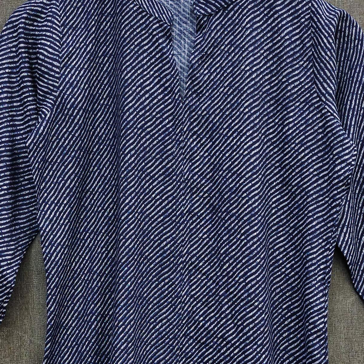 Blue Striped Printed Rayon Top