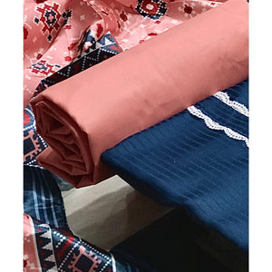 Blue Striped Printed Satin Dress Material