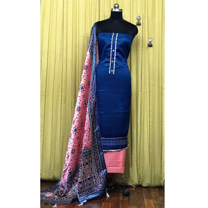 Blue Striped Printed Satin Dress Material