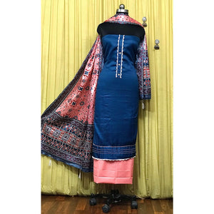 Blue Striped Printed Satin Dress Material