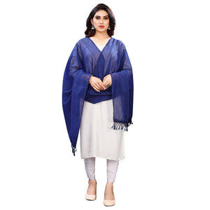 Blue Stripes Woven Sequins Festive Wear Cotton Silk Dupatta