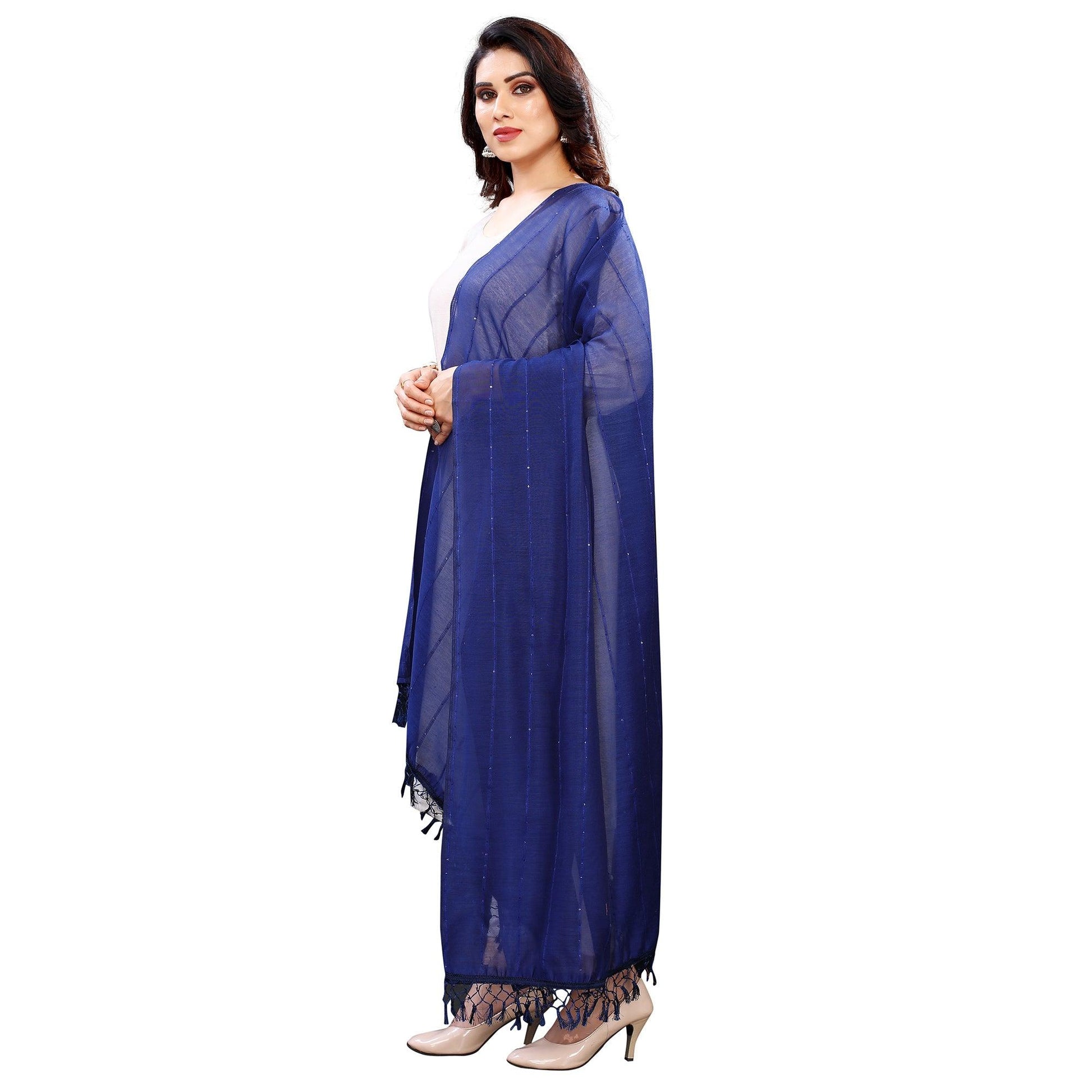 Blue Stripes Woven Sequins Festive Wear Cotton Silk Dupatta