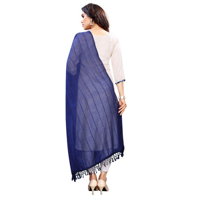 Blue Stripes Woven Sequins Festive Wear Cotton Silk Dupatta