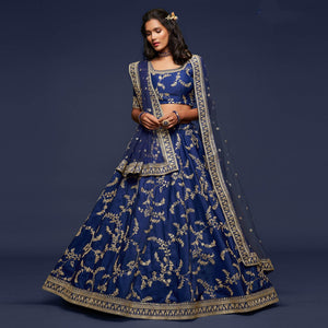 Blue Wedding Floral Sequins Embroidered Art Silk Lehenga Choli