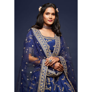 Blue Wedding Floral Sequins Embroidered Art Silk Lehenga Choli