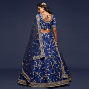 Blue Wedding Floral Sequins Embroidered Art Silk Lehenga Choli