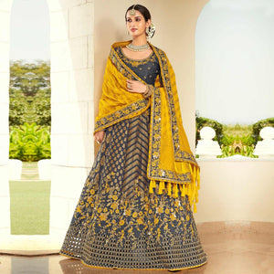 Blue Wedding Wear Heavy Embroidered Banarasi Silk Lehenga Choli