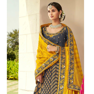Blue Wedding Wear Heavy Embroidered Banarasi Silk Lehenga Choli