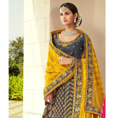 Blue Wedding Wear Heavy Embroidered Banarasi Silk Lehenga Choli