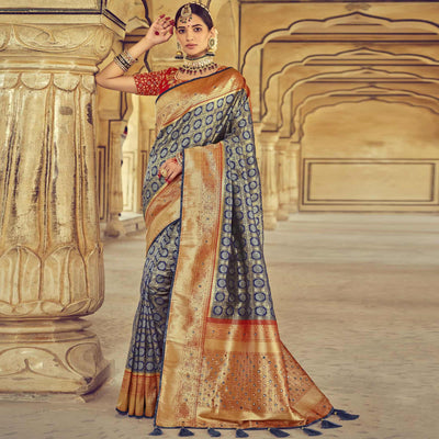 Blue Wedding Wear Resham With Embellished Silk Kanjivaram Saree