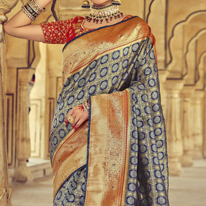 Blue Wedding Wear Resham With Embellished Silk Kanjivaram Saree