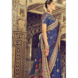 Blue Wedding Wear Resham With Embellished Silk Patola Saree