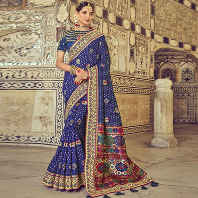 Blue Wedding Wear Resham With Embellished Silk Patola Saree