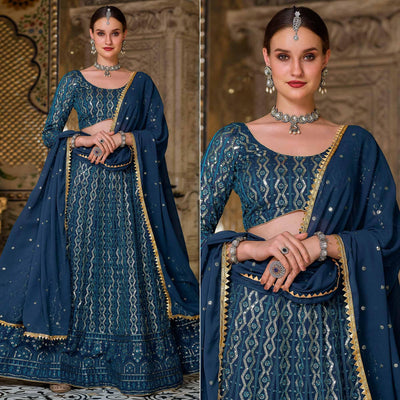 Blue Wedding Wear Sequins Embroidered Georgette Lehenga Choli