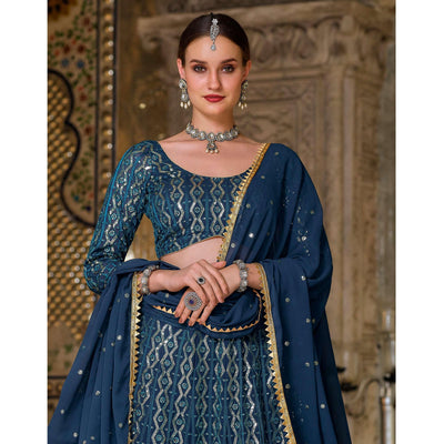 Blue Wedding Wear Sequins Embroidered Georgette Lehenga Choli