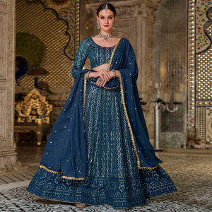 Blue Wedding Wear Sequins Embroidered Georgette Lehenga Choli