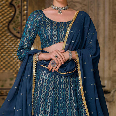 Blue Wedding Wear Sequins Embroidered Georgette Lehenga Choli