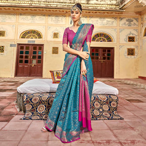 Blue Woven Art Silk Saree