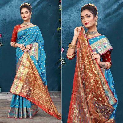 Blue Woven Art Silk Saree
