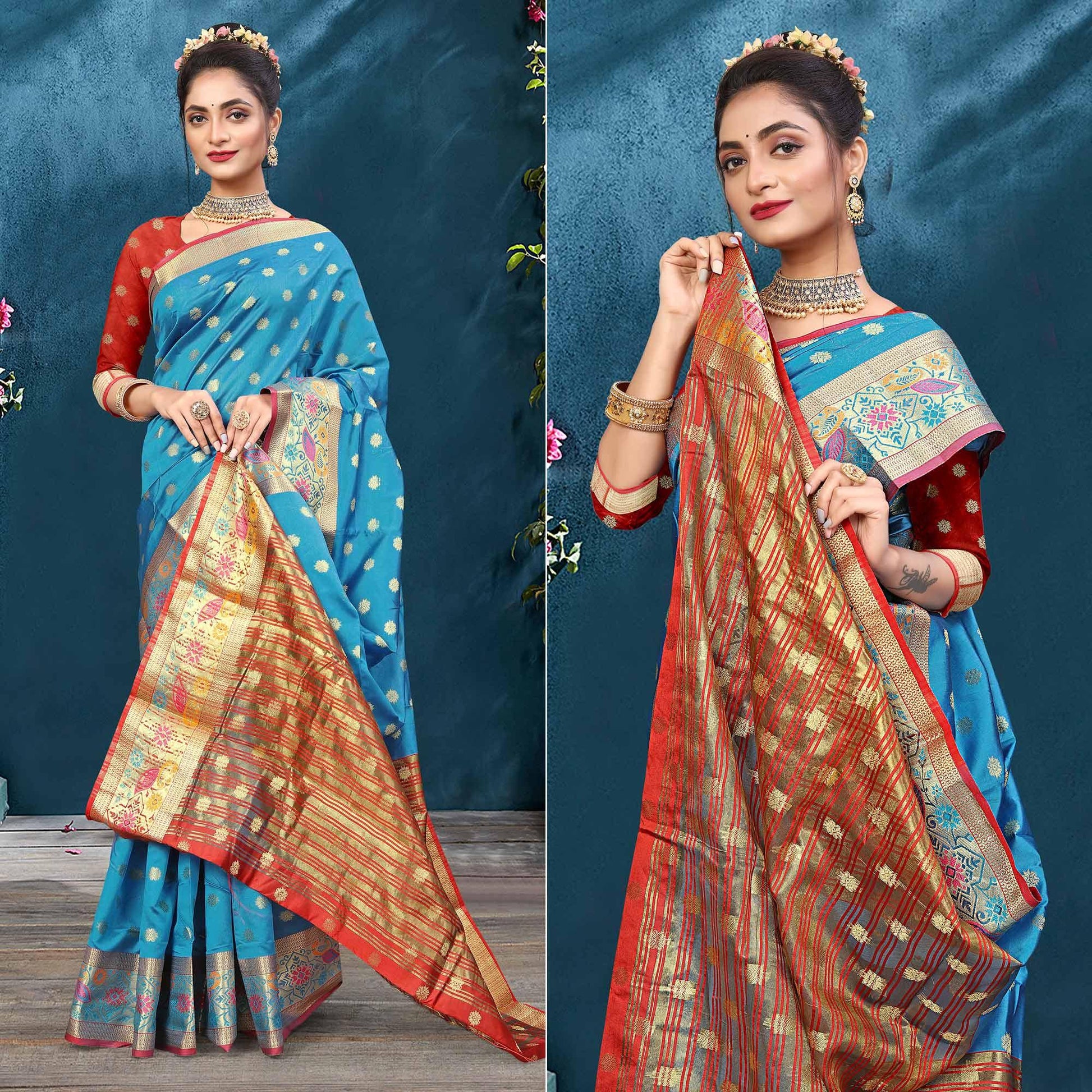 Blue Woven Art Silk Saree
