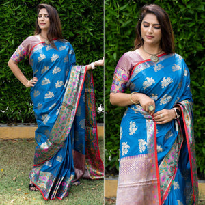 Blue Woven Art Silk Saree