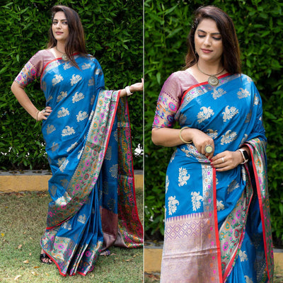 Blue Woven Art Silk Saree