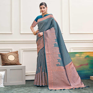 Blue Woven Art Silk Saree