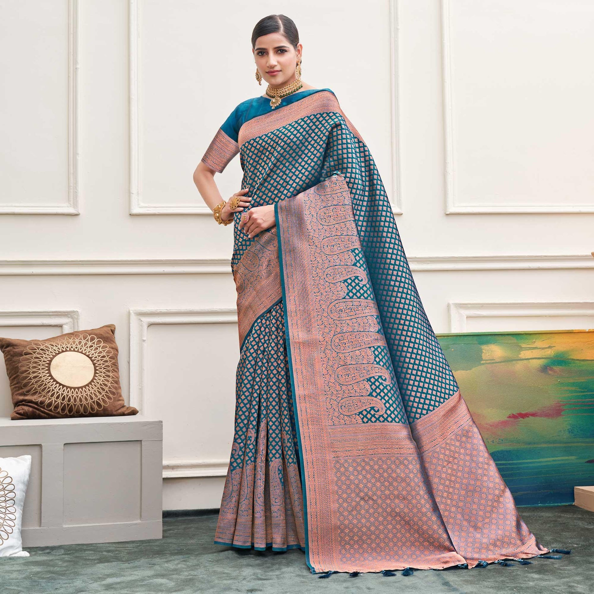 Blue Woven Art Silk Saree