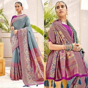 Blue Woven Art Silk Saree