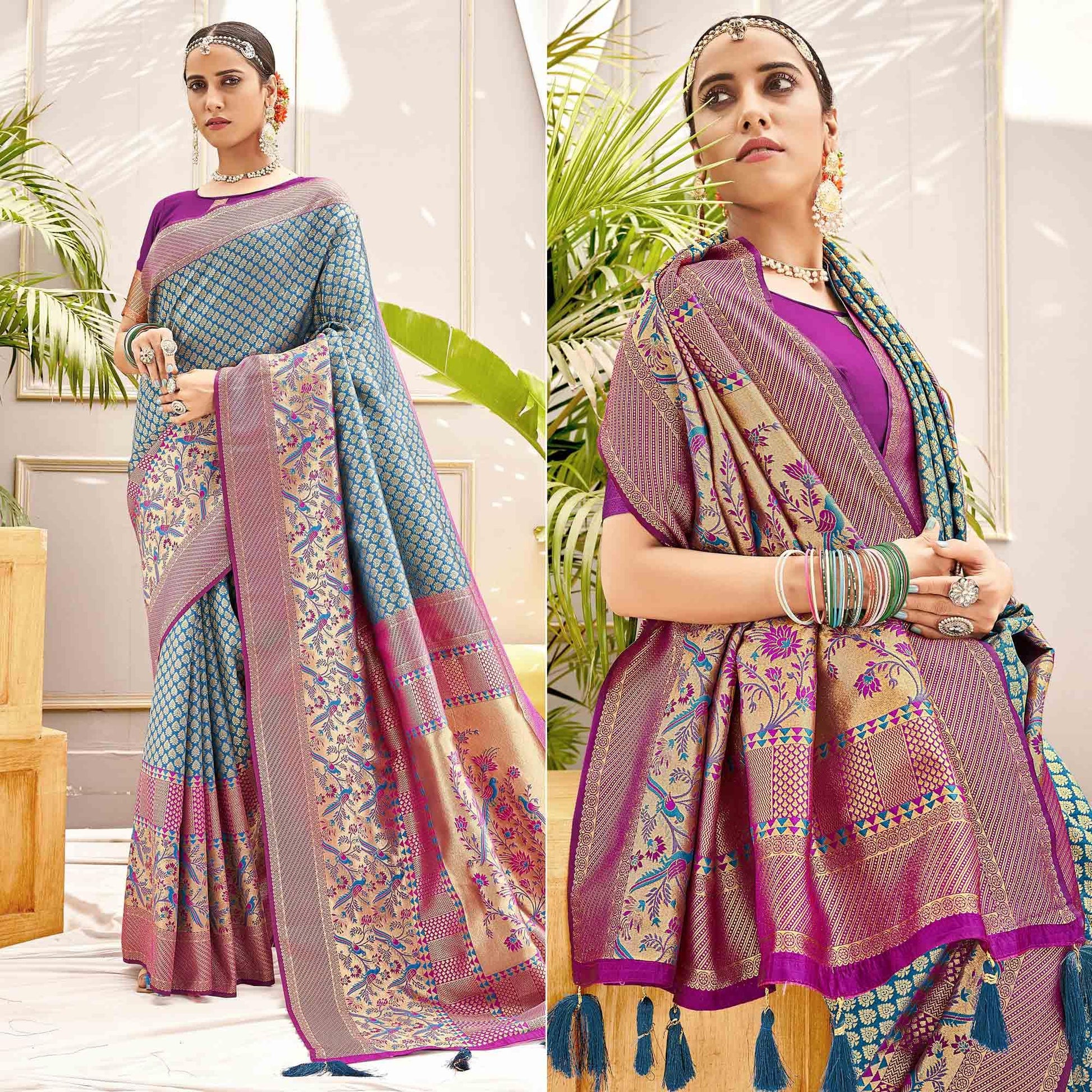 Blue Woven Art Silk Saree