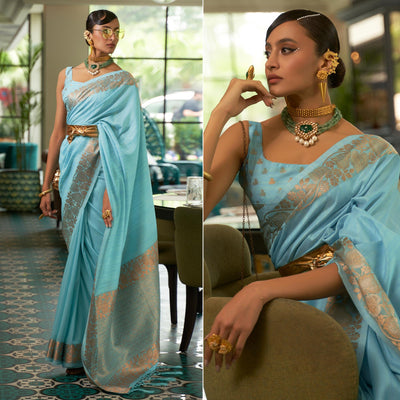 Blue Woven Art Silk Saree