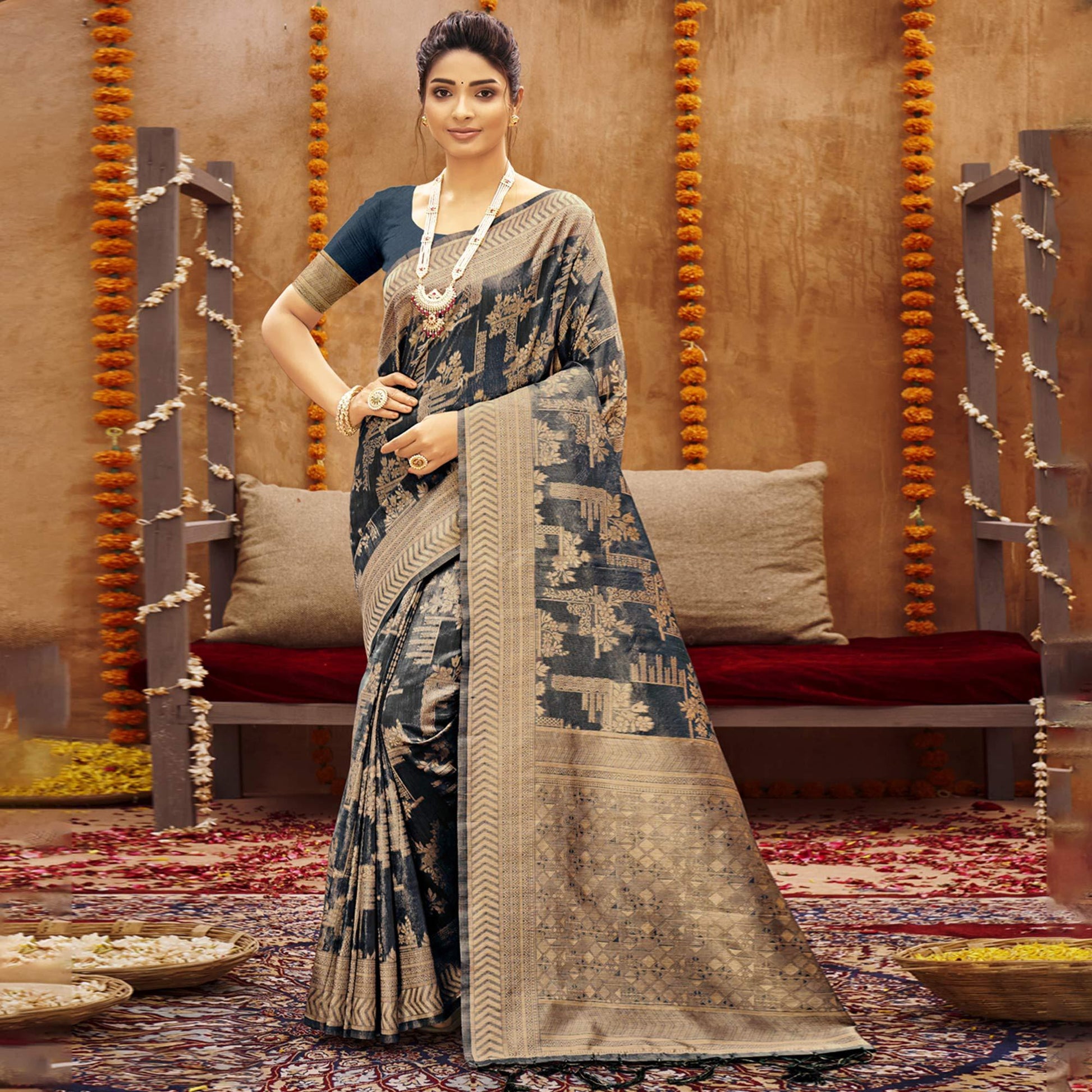 Blue Woven Art Silk Saree