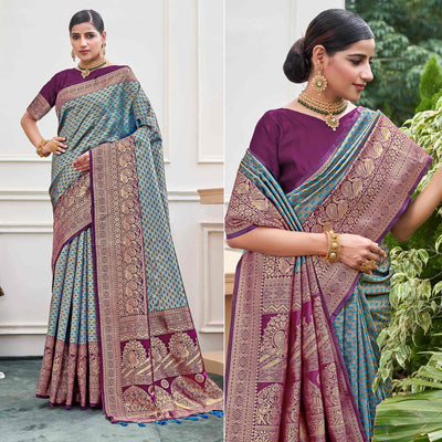 Blue Woven Art Silk Saree