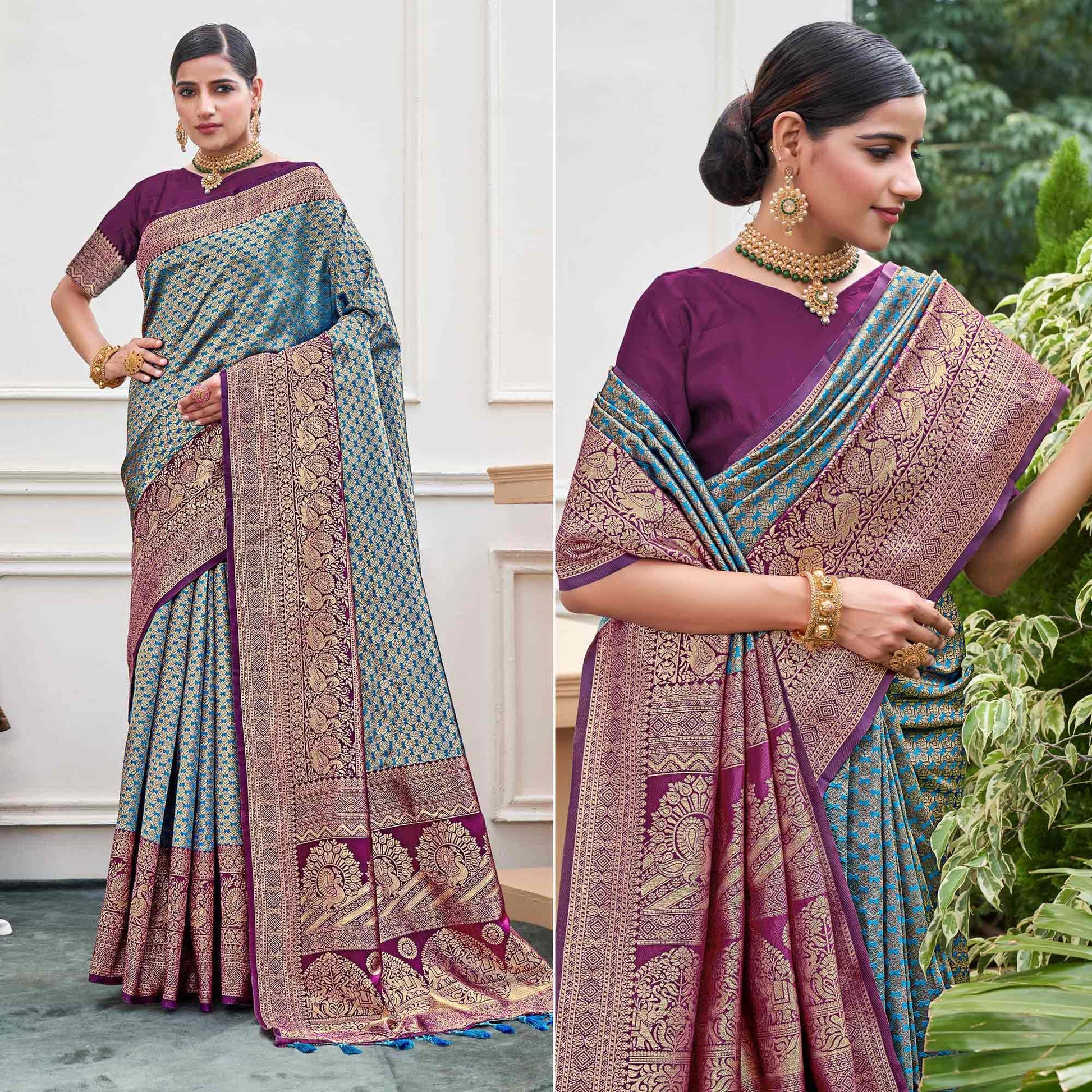 Blue Woven Art Silk Saree