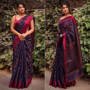 Blue Woven Art Silk Saree