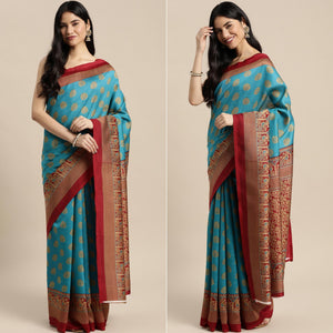 Blue Woven Art Silk Saree