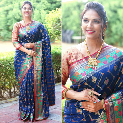 Blue Woven Art Silk Saree