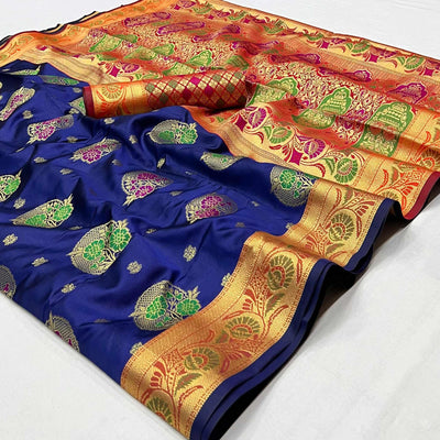 Blue Woven Art Silk Saree