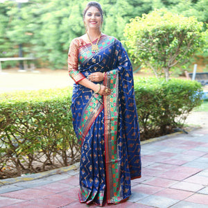 Blue Woven Art Silk Saree