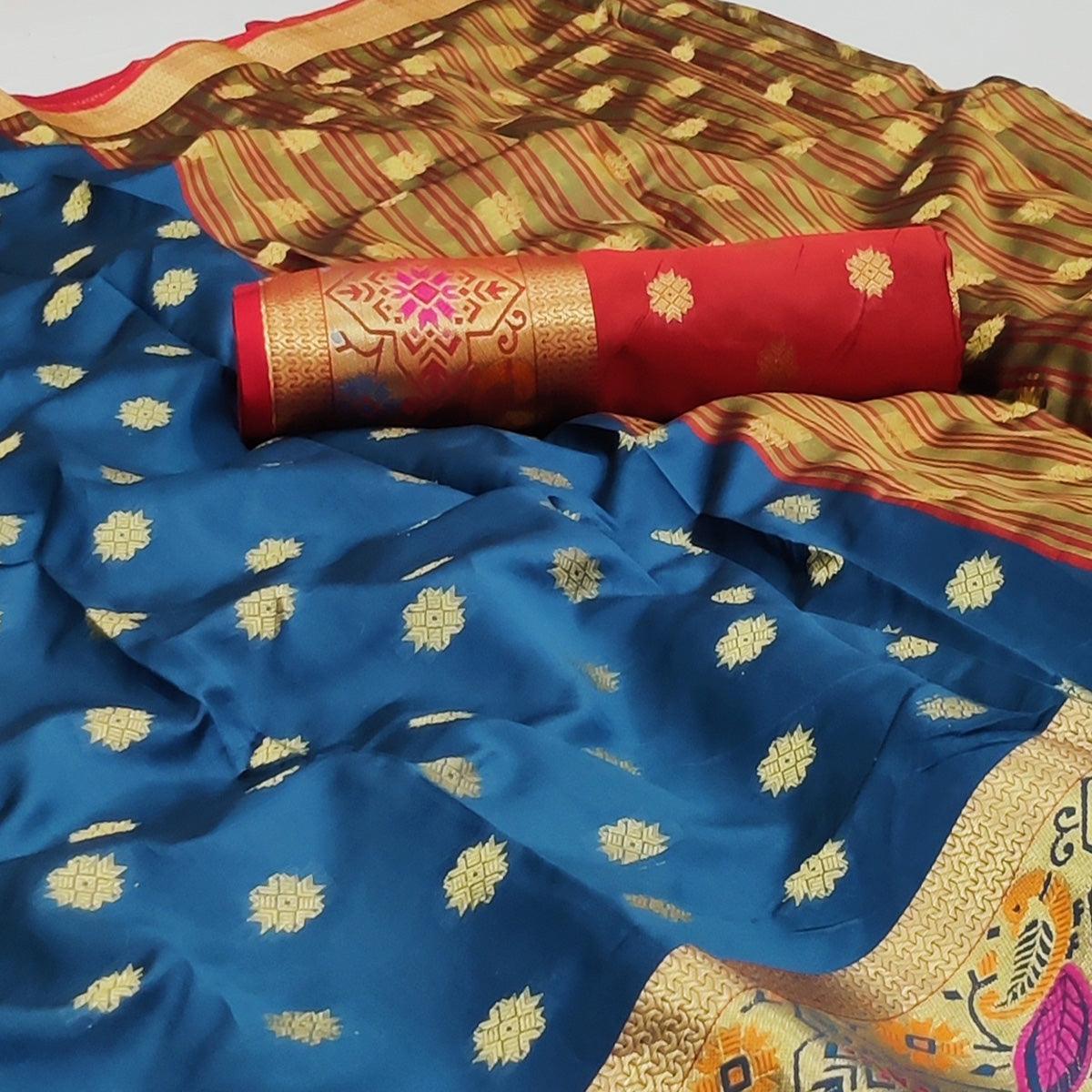 Blue Woven Art Silk Saree