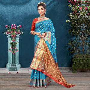 Blue Woven Art Silk Saree