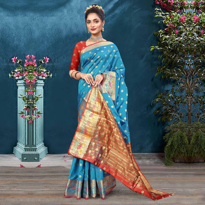 Blue Woven Art Silk Saree