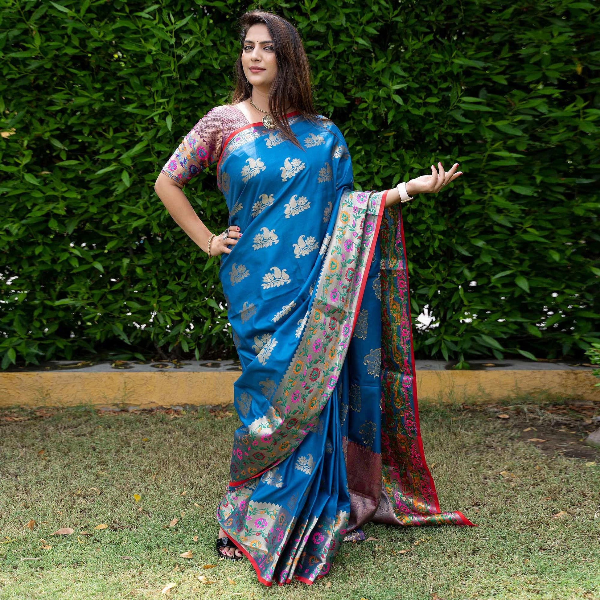 Blue Woven Art Silk Saree
