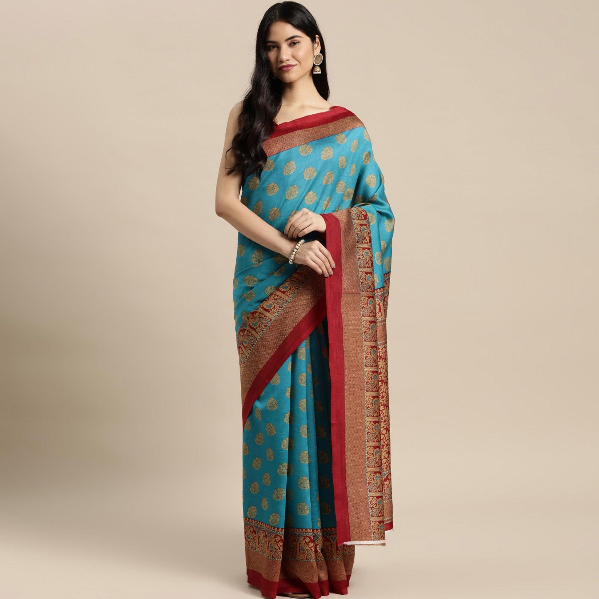 Blue Woven Art Silk Saree