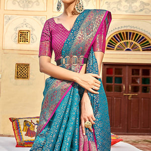 Blue Woven Art Silk Saree