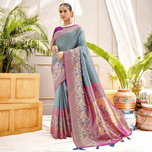Blue Woven Art Silk Saree