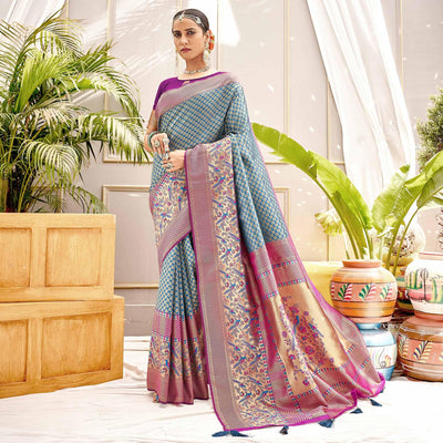 Blue Woven Art Silk Saree
