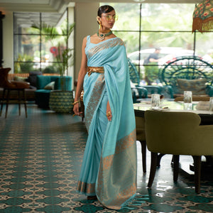 Blue Woven Art Silk Saree