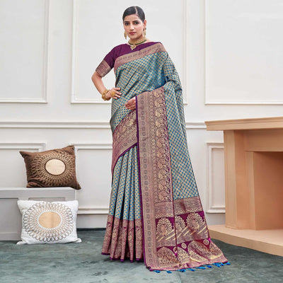 Blue Woven Art Silk Saree