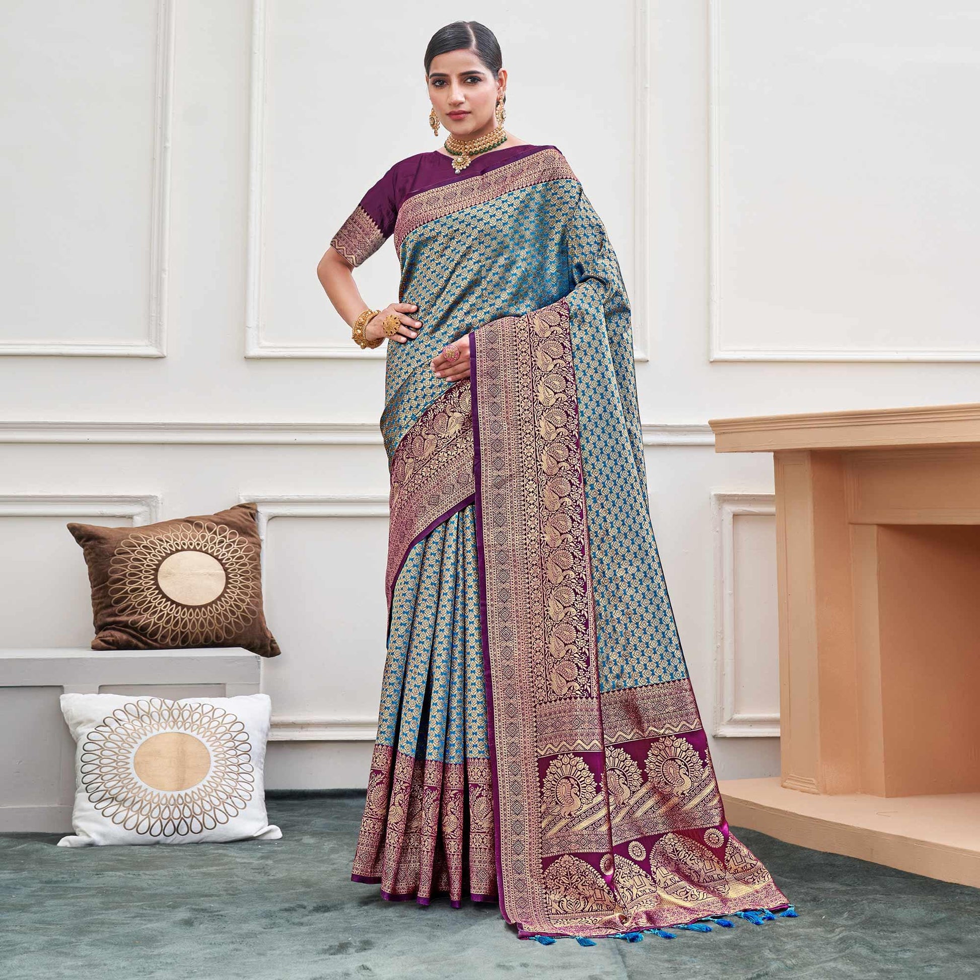 Blue Woven Art Silk Saree